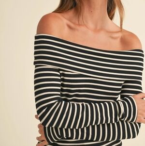 Off-Shoulder Black and White Striped Top